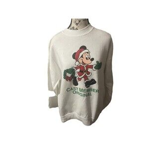 VTG Disney Cast Member Original Sweatshirt Mickey Mouse Holidays Sz Large RARE
